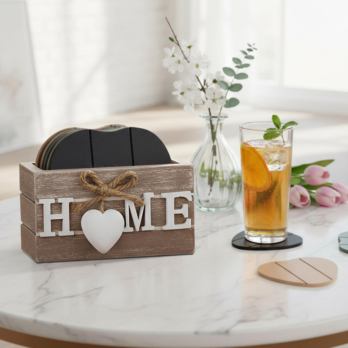 Patelai Set of 6 Wooden Heart Coasters House Warming Gifts, Home, Grey