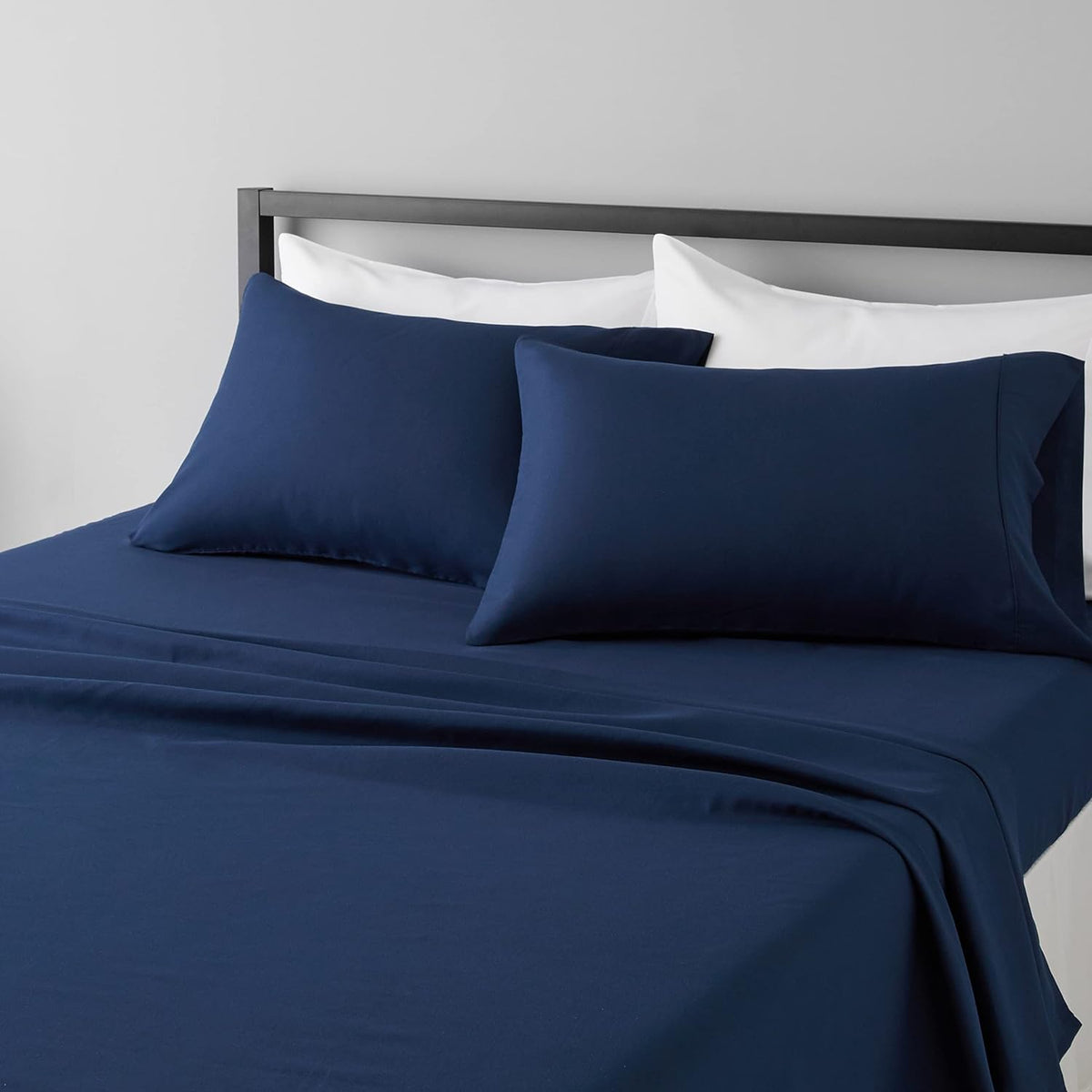 Amazon Basics Lightweight Super Soft Easy Care Wrinkle Free Microfiber 3 Piece Bed Sheet Set with 14-Inch Deep Pockets, Twin, Navy Blue, Solid, Kids, Men & Women Bedding