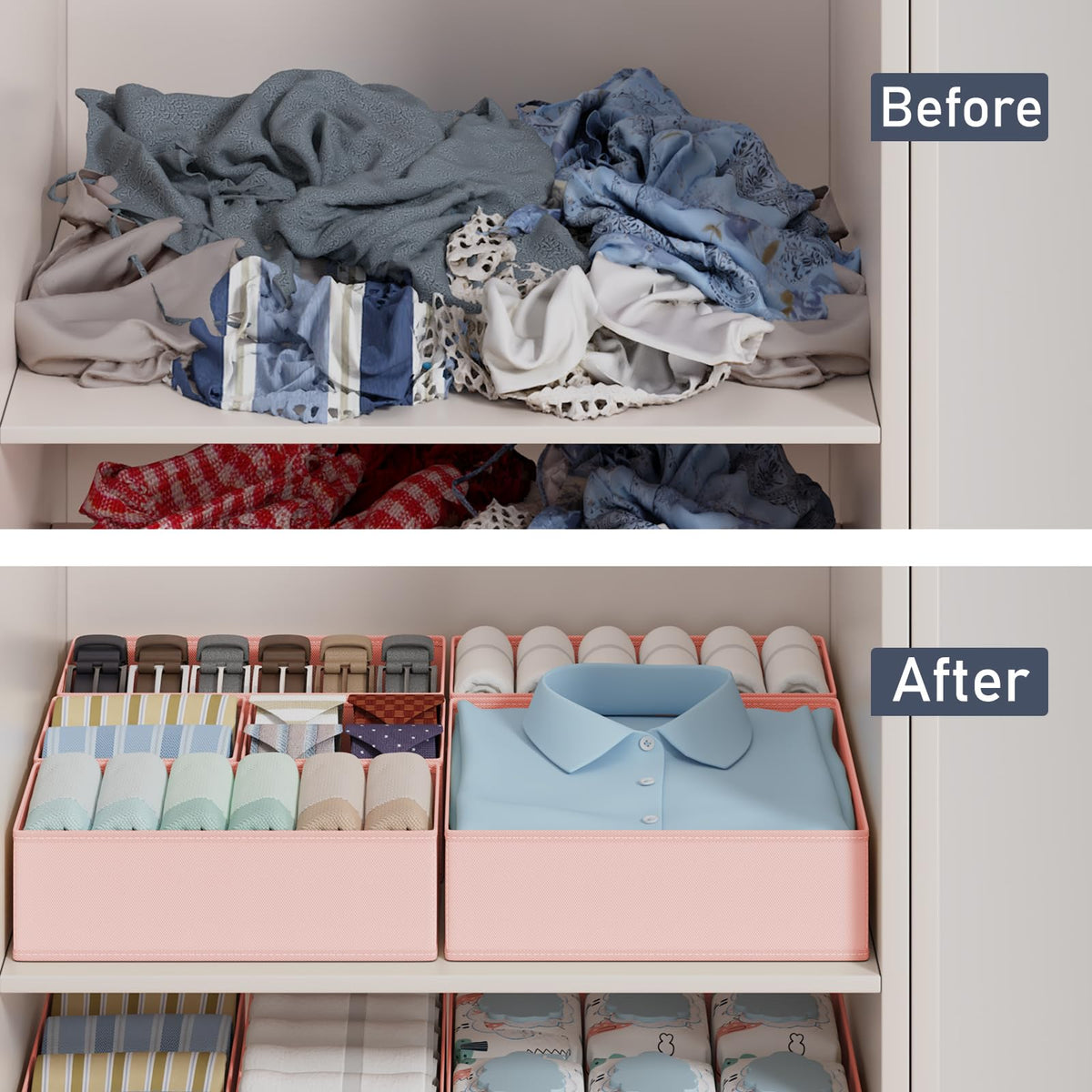 DIMJ 12 Pack Drawer Organisers Foldable Storage Box Fabric Drawer Dividers Wardrobe Storage Organiser Storage Cubes for Bras, Socks, Underwear, Ties, Scarves, Cosmetics