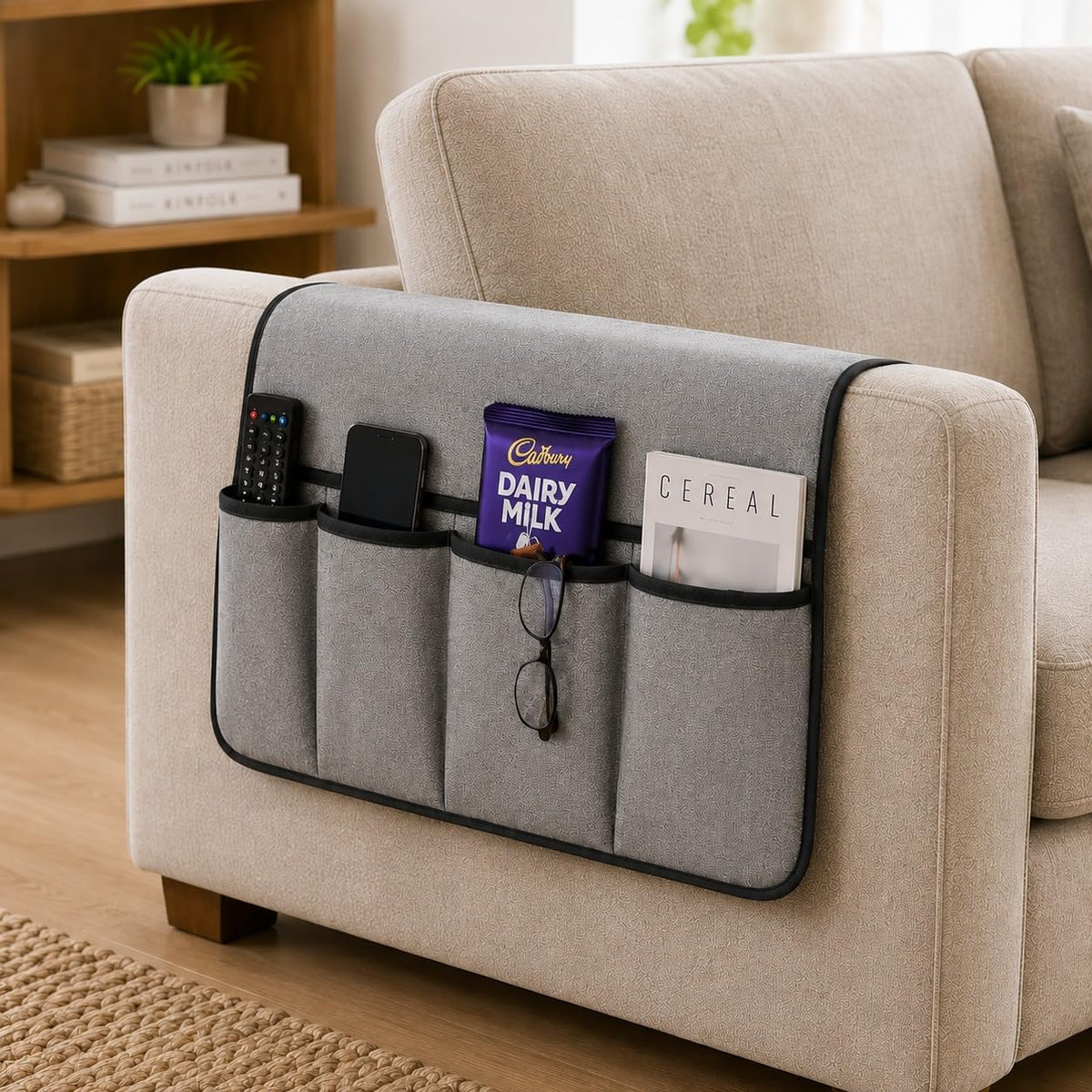 plastific Foldable Sofa Armrest Organiser with Multiple Storage Pockets