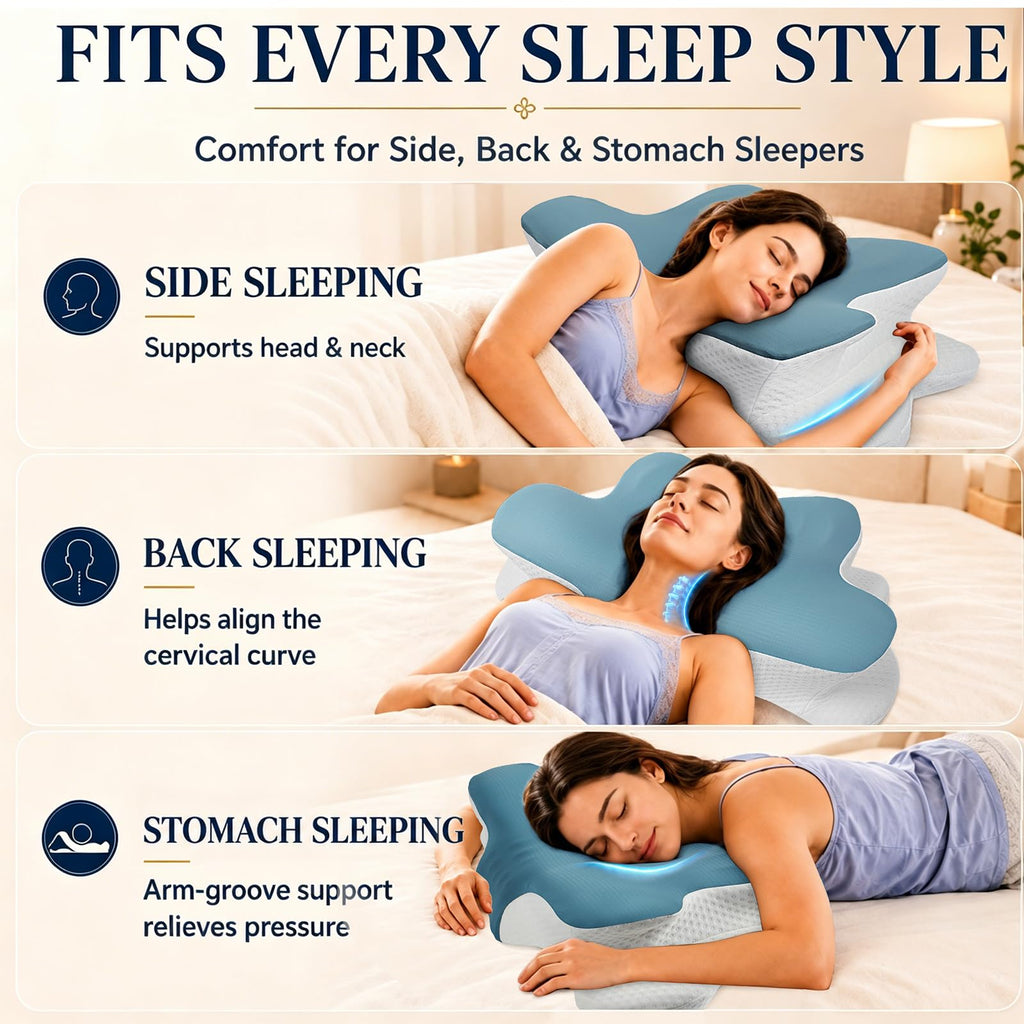 Hydomi Orthopaedic Cervical Pillow for Neck and Shoulder Pain Relief, Memory Foam Neck Support Pillow for Side, Back &Stomach Sleepers, Ergonomic Contour Bed Pillow with Armrest Design, Washable Cover