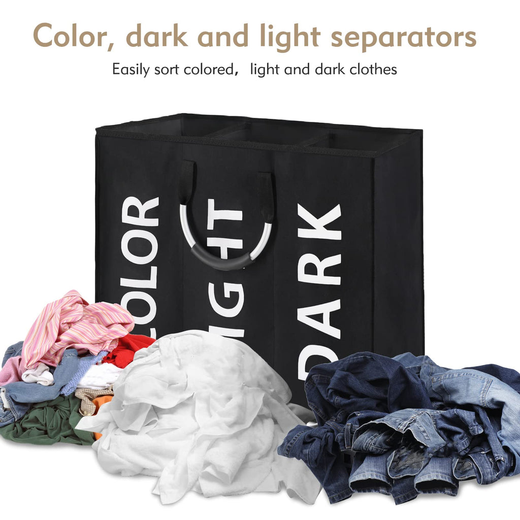 DOKEHOM 80L Collapsible Laundry Basket Bag with 2 Sections, Dark Grey