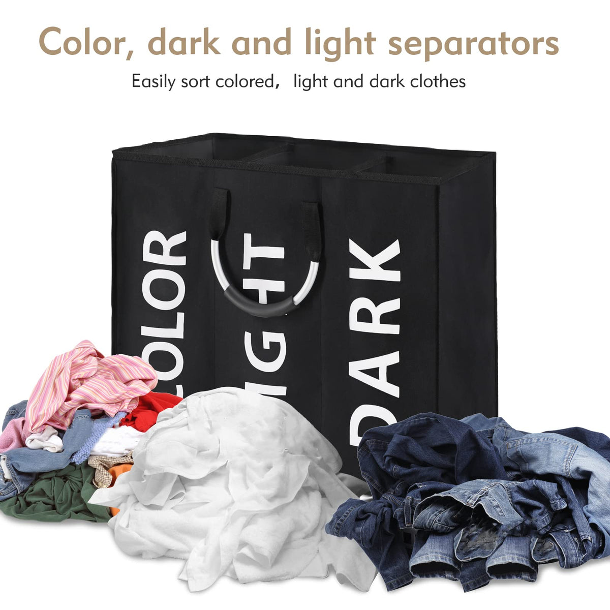 DOKEHOM 80L Collapsible Laundry Basket Bag with 2 Sections, Dark Grey
