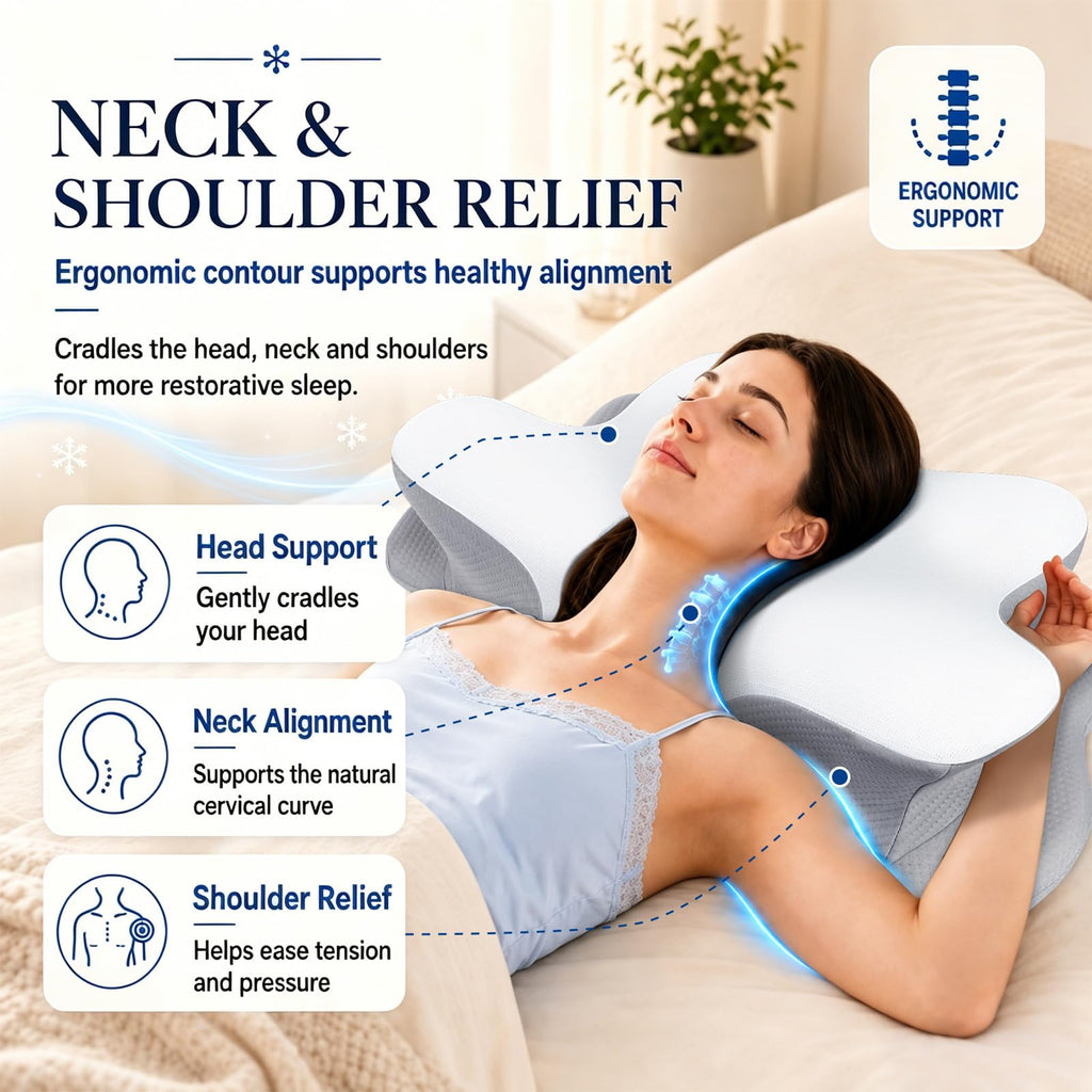 Hydomi Orthopaedic Cervical Pillow for Neck and Shoulder Pain Relief, Memory Foam Neck Support Pillow for Side, Back &Stomach Sleepers, Ergonomic Contour Bed Pillow with Armrest Design, Washable Cover