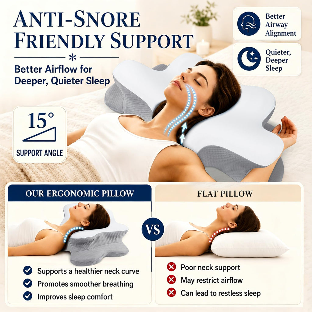 Hydomi Orthopaedic Cervical Pillow for Neck and Shoulder Pain Relief, Memory Foam Neck Support Pillow for Side, Back &Stomach Sleepers, Ergonomic Contour Bed Pillow with Armrest Design, Washable Cover