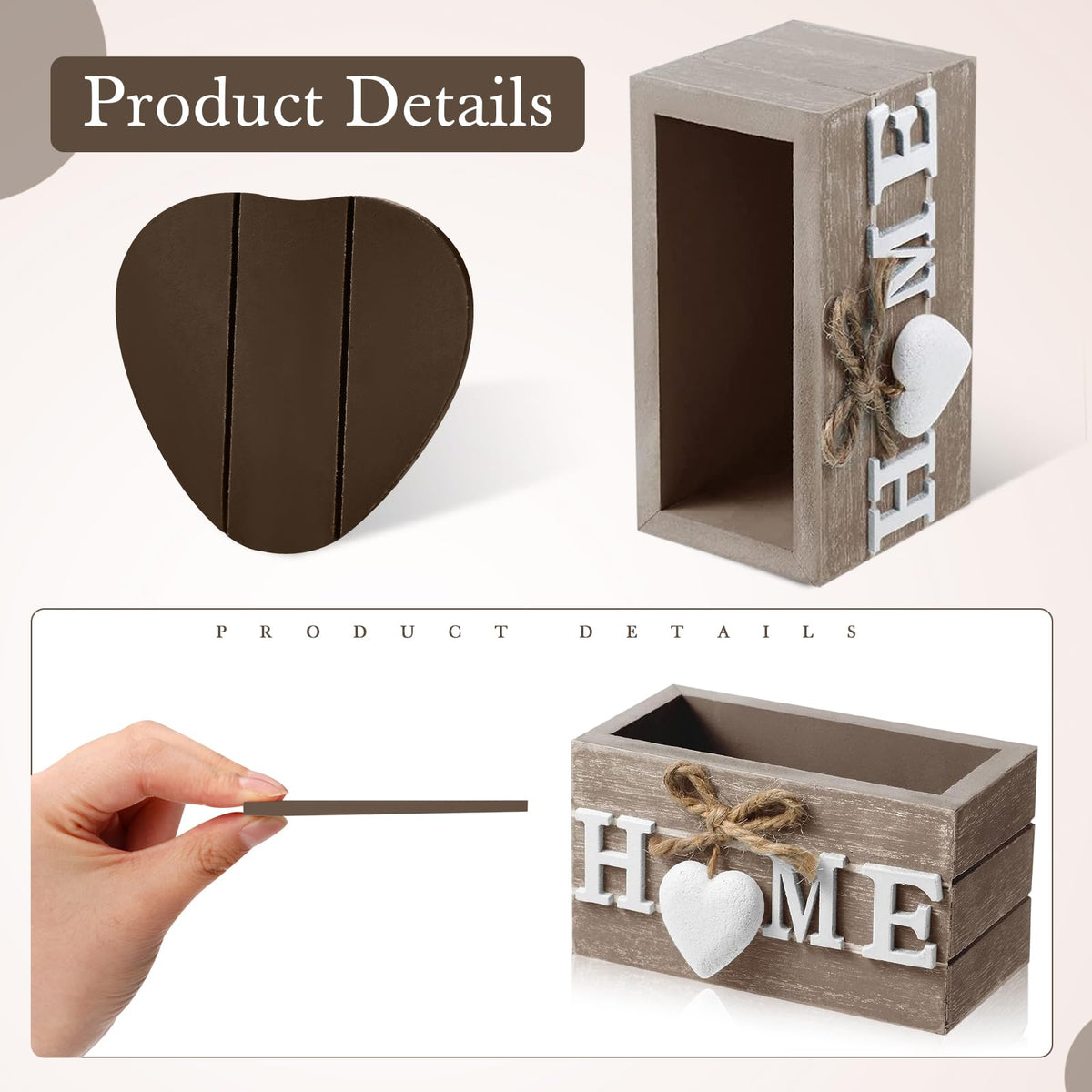 Patelai Set of 6 Wooden Heart Coasters House Warming Gifts, Home, Grey
