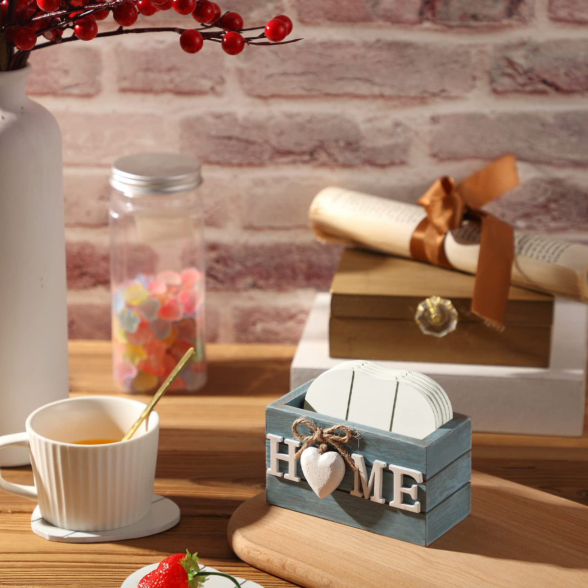 Patelai Set of 6 Wooden Heart Coasters House Warming Gifts, Home, Grey