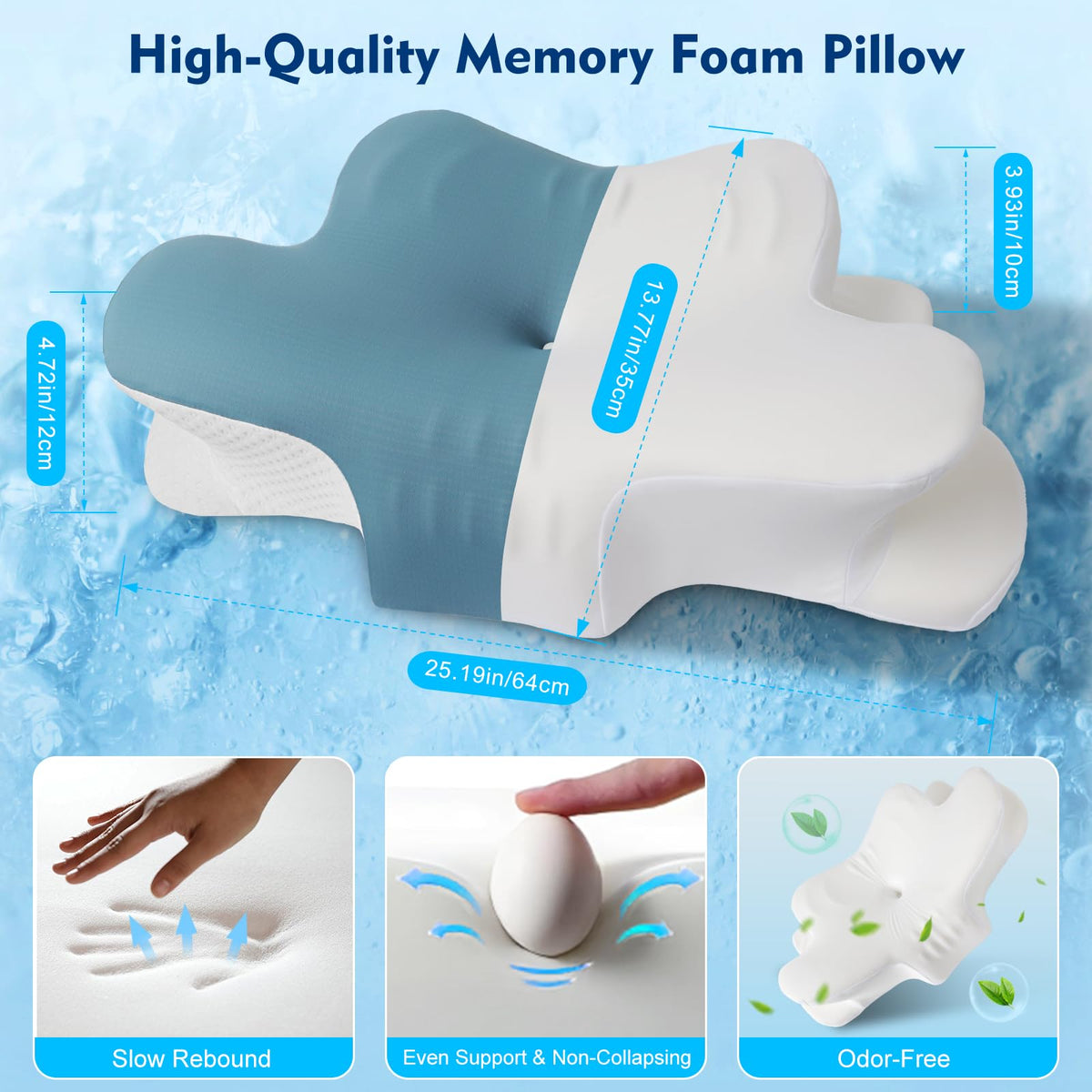 Hydomi Orthopaedic Cervical Pillow for Neck and Shoulder Pain Relief, Memory Foam Neck Support Pillow for Side, Back &Stomach Sleepers, Ergonomic Contour Bed Pillow with Armrest Design, Washable Cover