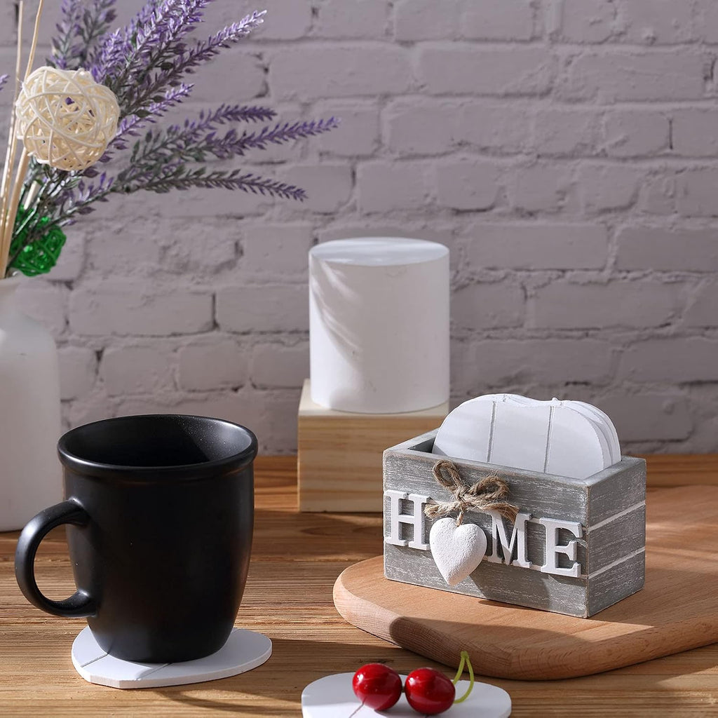Patelai Set of 6 Wooden Heart Coasters House Warming Gifts, Home, Grey