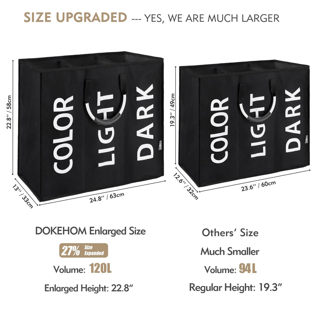 DOKEHOM 80L Collapsible Laundry Basket Bag with 2 Sections, Dark Grey