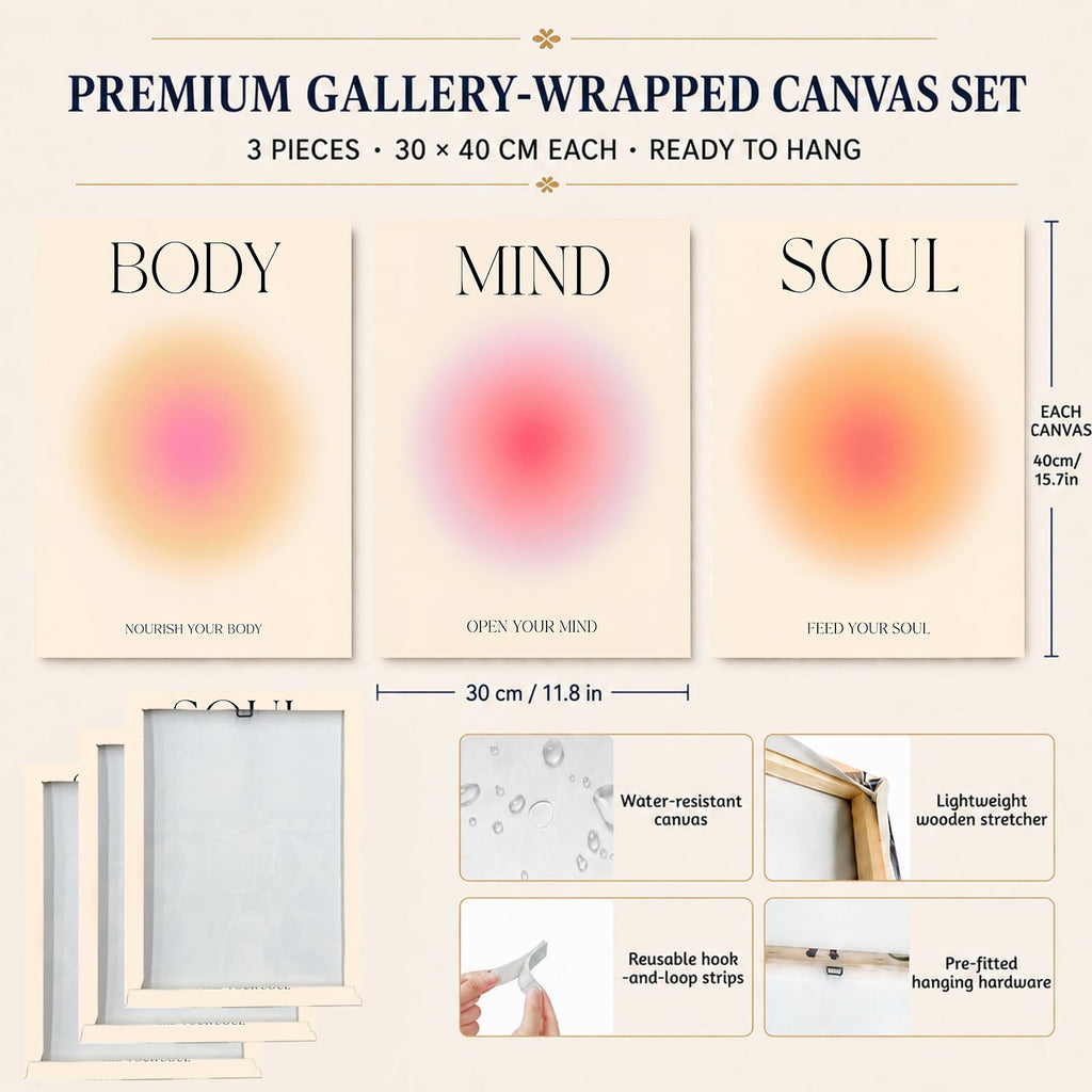Soft Beige Floral Canvas Prints, Set of 3 Framed 12 x 16 Inch Wall Art