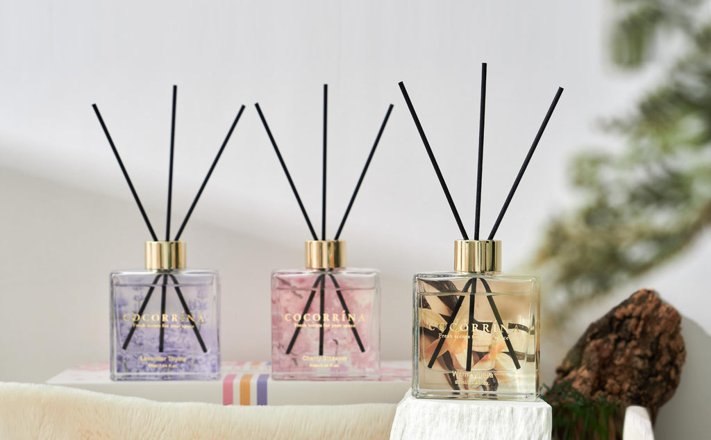 COCORRÍNA Reed Diffuser - 3 Pack/ 90ml with 24 Sticks Reed Diffuser for for House Bedroom Office Decor & Gifts Set (Cashmere Vanilla/Sandalwood Rose/Clean Linen)