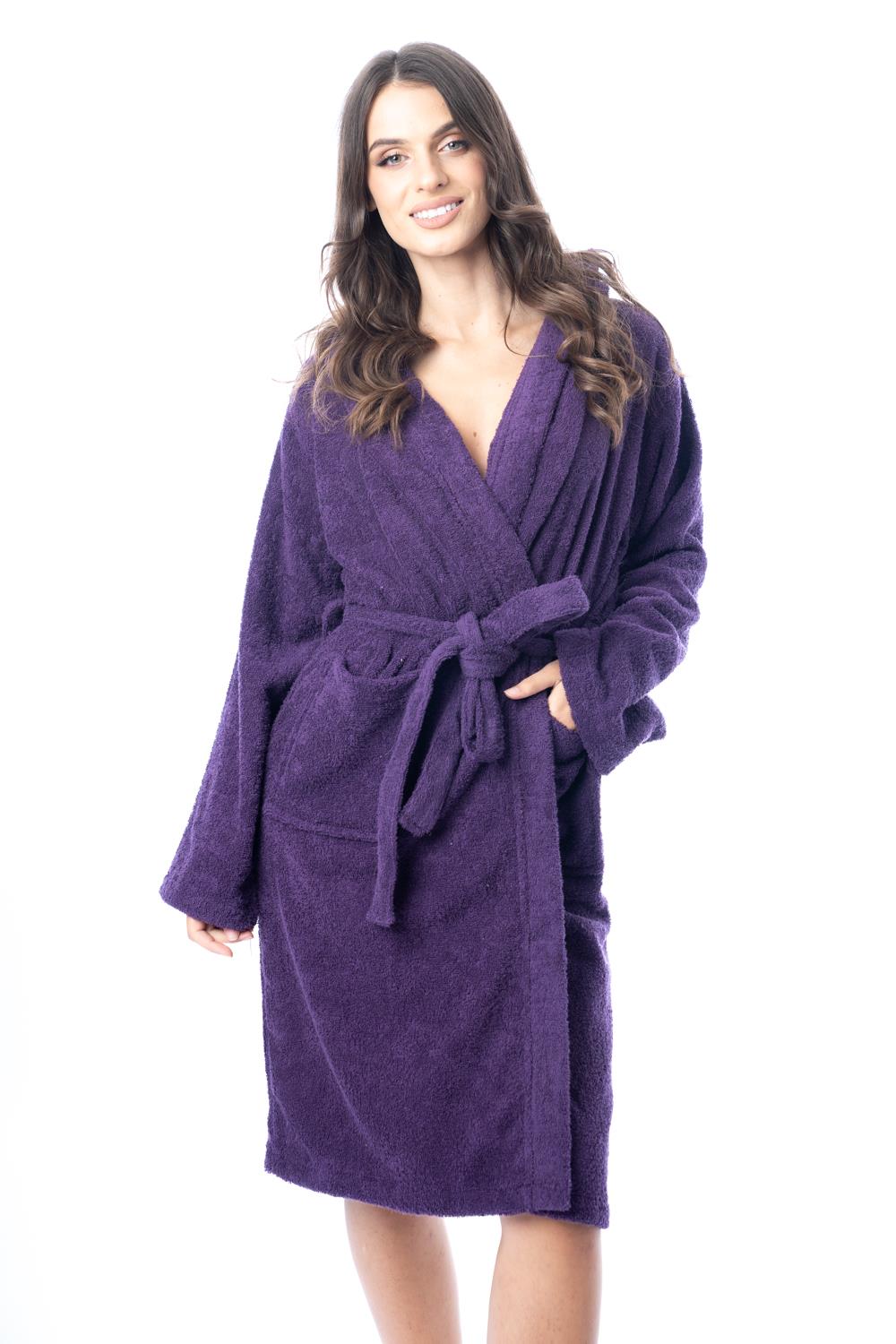 Womens Robe Terry Towelling 100% Cotton Hooded Bath Dressing Gown Bathrobe