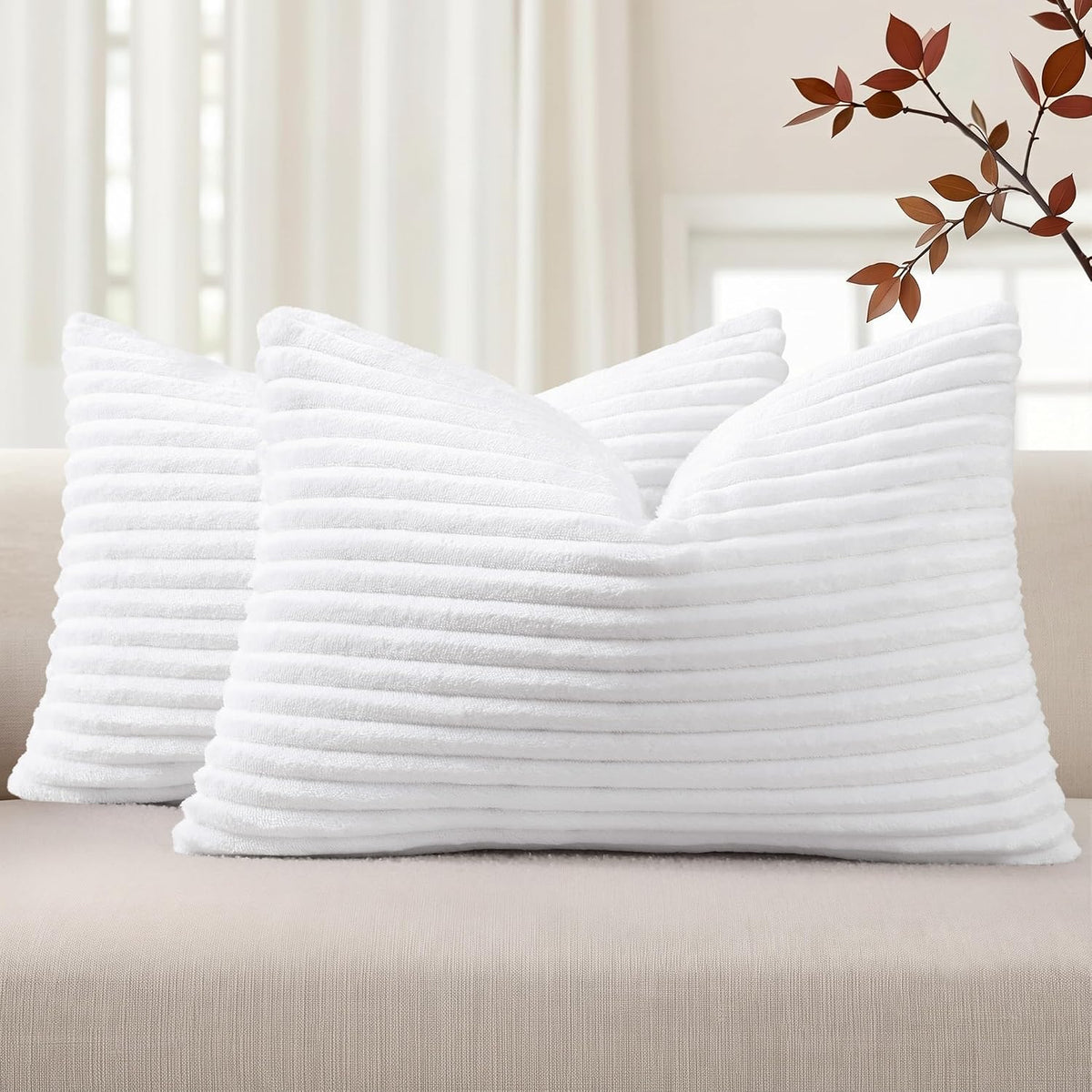 Simmore Fall Soft Cream White Flannel Throw Pillow Covers 24X24 Set of 2