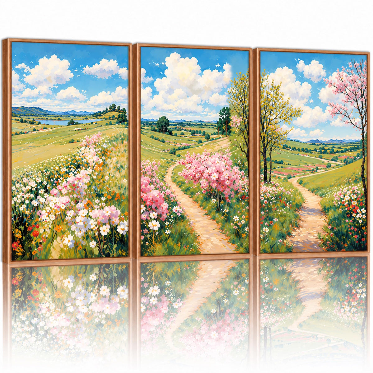 Framed Monet Wall Art Set of 3, Impressionist Botanical Floral Canvas Wall Decor, Vintage Cottagecore Artwork Paintings, Nature Landscape Flowers Prints for Living Room Bedroom, 30 x 40 cm x 3