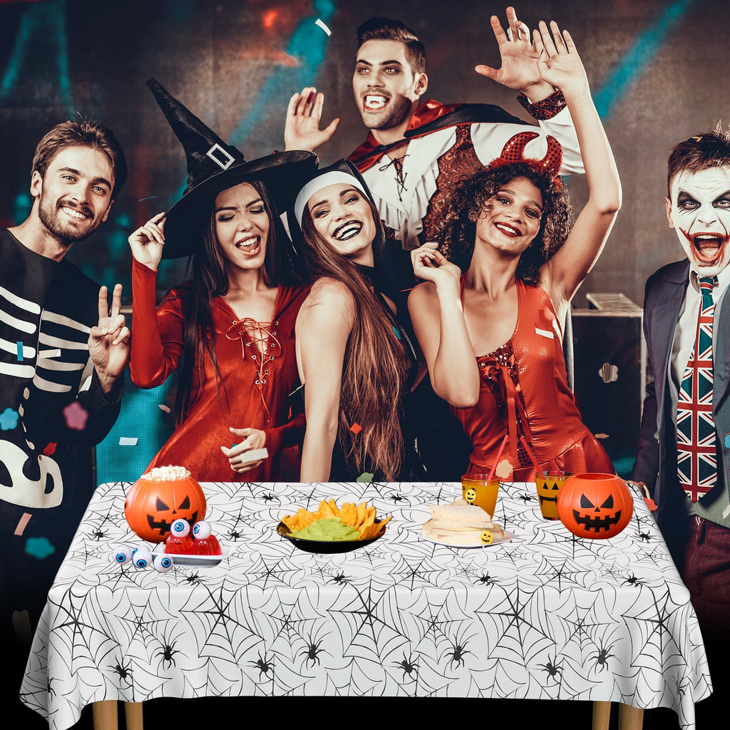 PLULON Halloween Tablecloth 137x 274cm Pumpkin Bat Skeleton Skull Plastic Table Cloth Happy Halloween Table Cover for Holiday Dinner Table Decorations Halloween Party Supplies