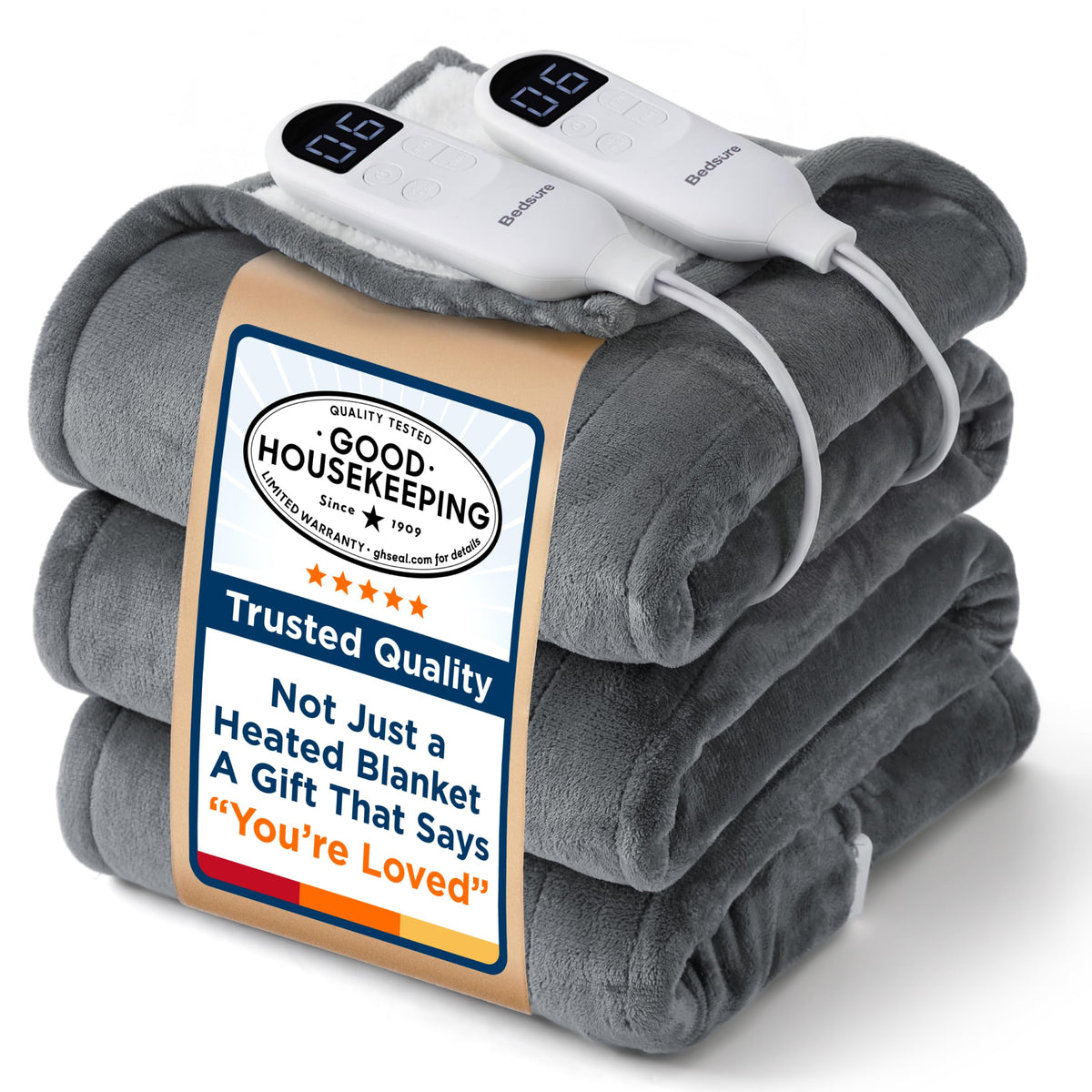 Bedsure Faux Fur Heated Blanket Twin Size, Tie-Dye Electric Blanket, Black