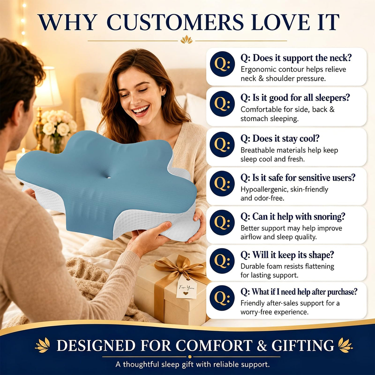 Hydomi Orthopaedic Cervical Pillow for Neck and Shoulder Pain Relief, Memory Foam Neck Support Pillow for Side, Back &Stomach Sleepers, Ergonomic Contour Bed Pillow with Armrest Design, Washable Cover