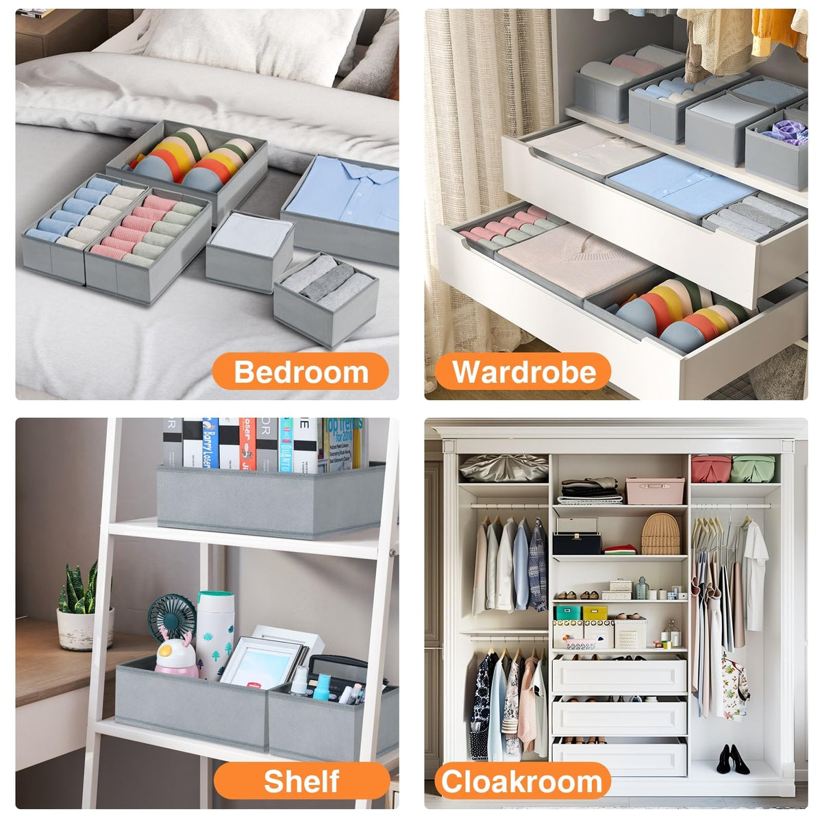 DIMJ 12 Pack Drawer Organisers Foldable Storage Box Fabric Drawer Dividers Wardrobe Storage Organiser Storage Cubes for Bras, Socks, Underwear, Ties, Scarves, Cosmetics