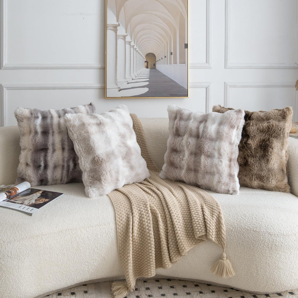 Madizz Pack of 2 Thick Plush Faux Wool Cushion Covers 45x45 cm Cream Soft Neutral Decorative Throw Pillow Covers Accent Boho Pillowcases for Couch Sofa Bedroom Pillow Shell