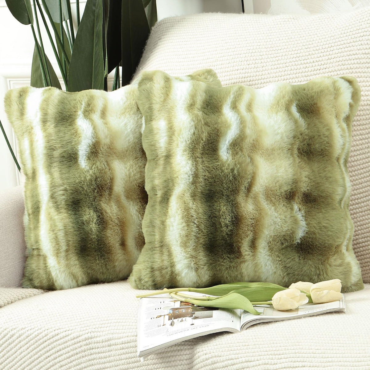Madizz Pack of 2 Thick Plush Faux Wool Cushion Covers 45x45 cm Cream Soft Neutral Decorative Throw Pillow Covers Accent Boho Pillowcases for Couch Sofa Bedroom Pillow Shell