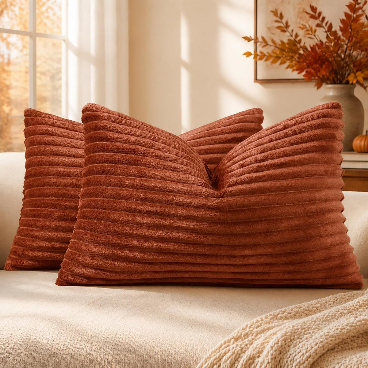 Simmore Fall Soft Cream White Flannel Throw Pillow Covers 24X24 Set of 2