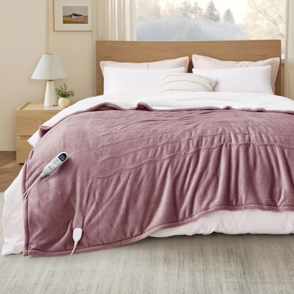 Bedsure Faux Fur Heated Blanket Twin Size, Tie-Dye Electric Blanket, Black