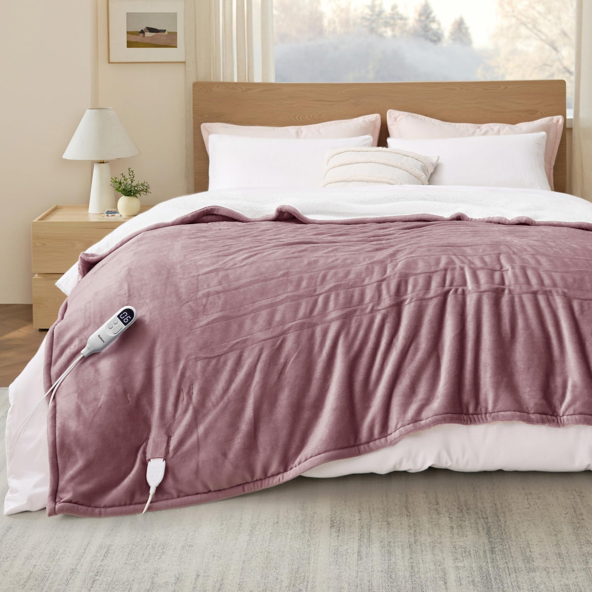 Bedsure Faux Fur Heated Blanket Twin Size, Tie-Dye Electric Blanket, Black
