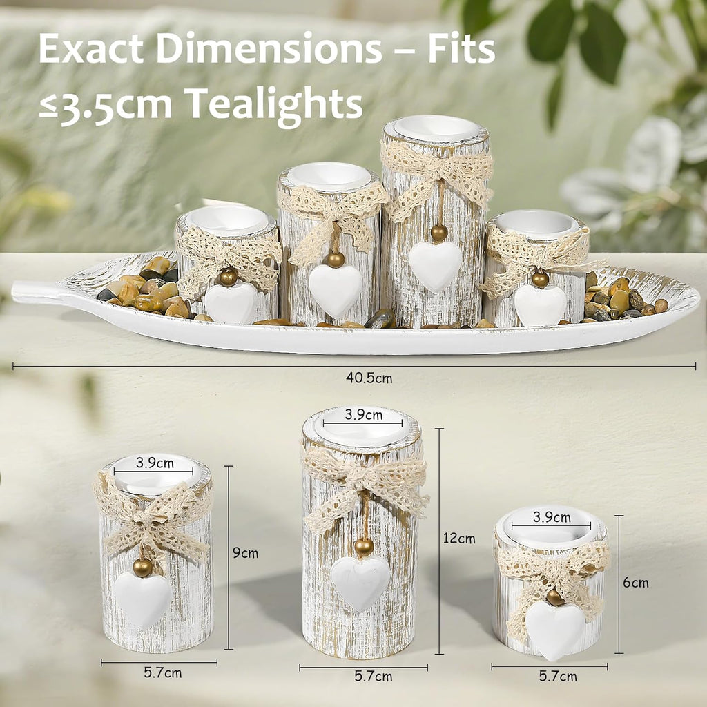 GoMaihe Candle Holder Set of 4 with Wodden Tray, Tealight Holders Candlestick Holder, Table Centerpiece Home Decor Living Room Bedroom Decoration Mum Gift Birthday Wedding Christmas Party Ornaments