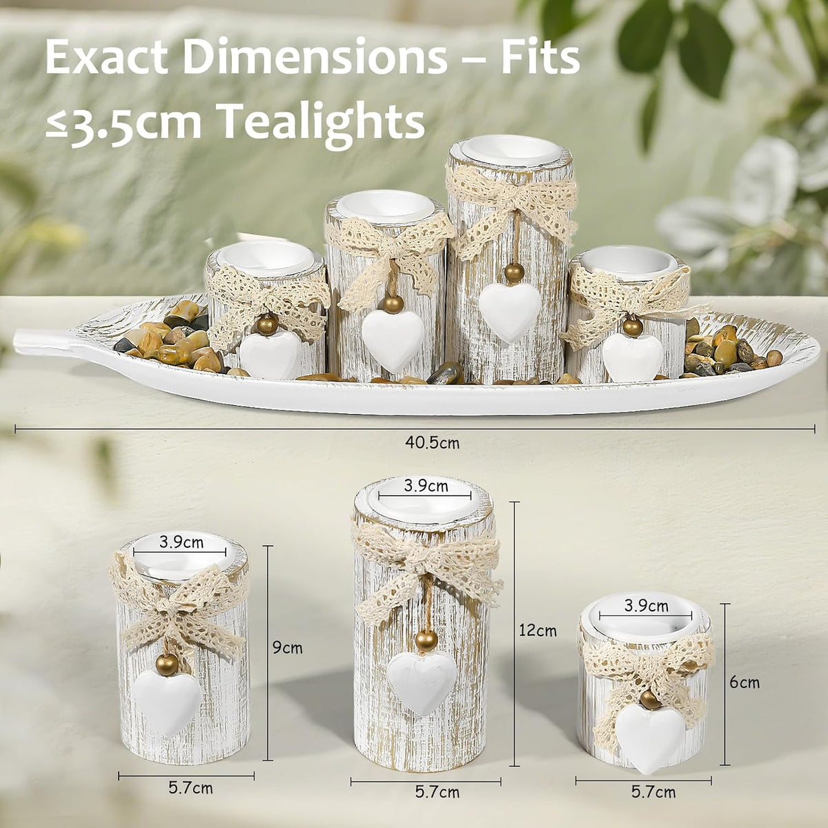 GoMaihe Candle Holder Set of 4 with Wodden Tray, Tealight Holders Candlestick Holder, Table Centerpiece Home Decor Living Room Bedroom Decoration Mum Gift Birthday Wedding Christmas Party Ornaments