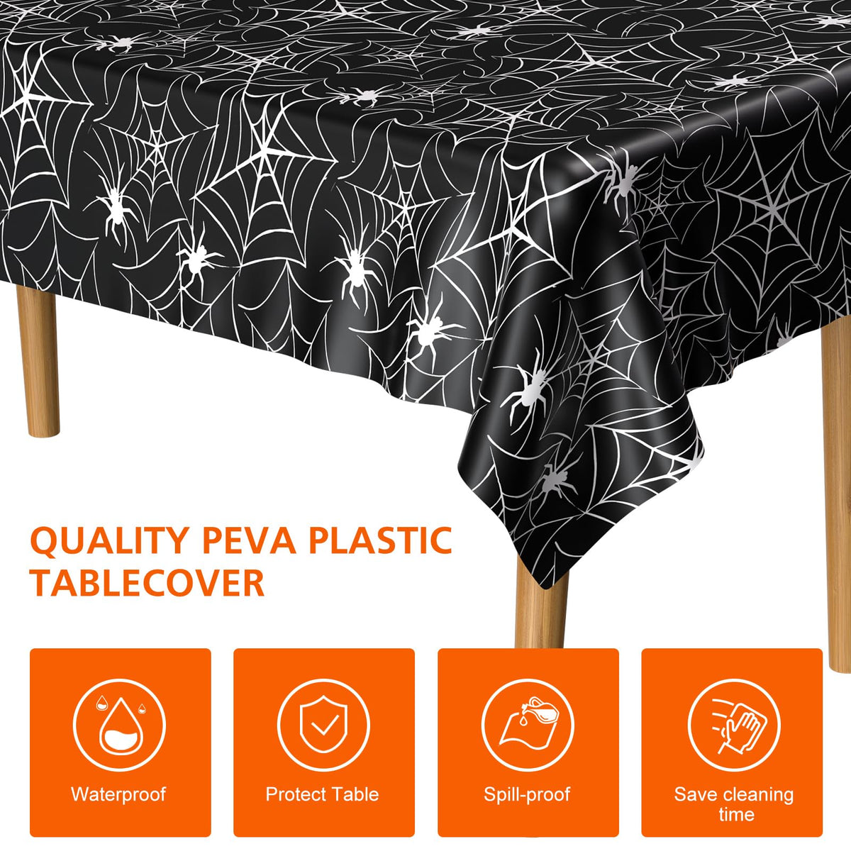 PLULON Halloween Tablecloth 137x 274cm Pumpkin Bat Skeleton Skull Plastic Table Cloth Happy Halloween Table Cover for Holiday Dinner Table Decorations Halloween Party Supplies
