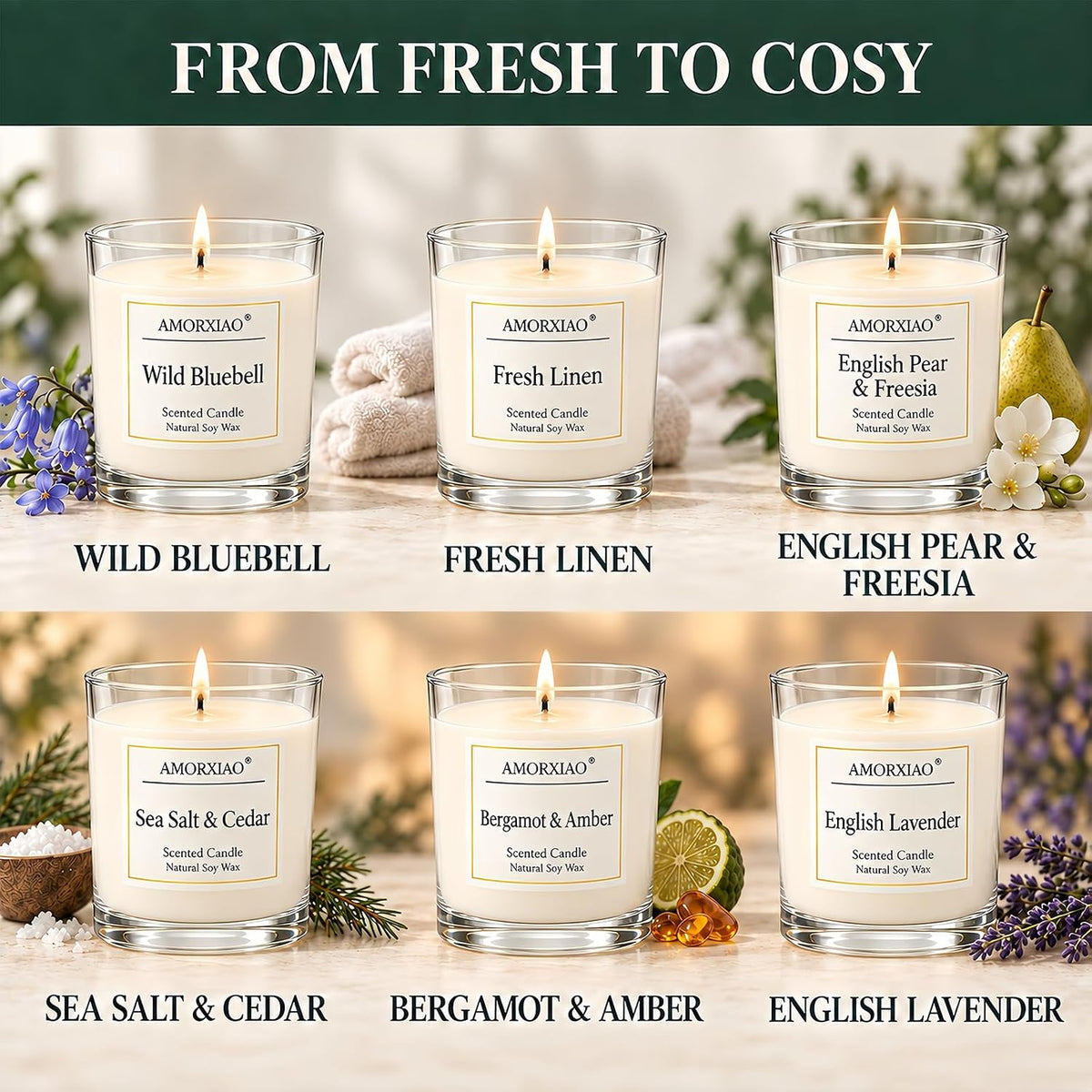 Yinuo Mirror Scented Candles Gift Set for Women, 6x100g Soy Wax, 6 Scents