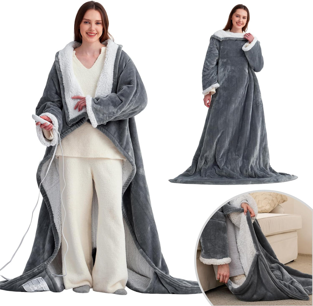 Bedsure Fleece Wearable Heated Blanket - Electric Throw, 127 x 180 cm, Grey