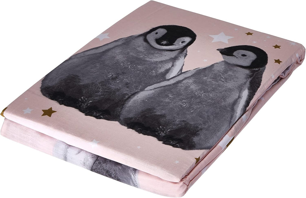 Rapport Home Starry Penguin Double Duvet Cover Set | Reversible Polycotton Bedding with 2 Pillowcases | Cute Pink Design for Kids, Teens & Adults (200x200cm)