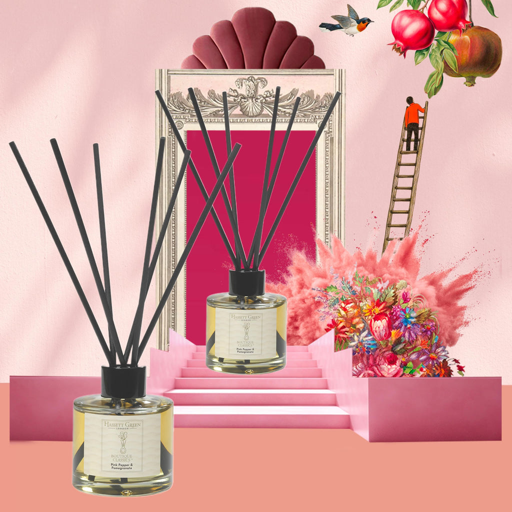 Hassett Green London Boutique Classics Damask Rose & Oud - Reed Diffuser Duo Set - 2 x 125ml - Reduced Packaging
