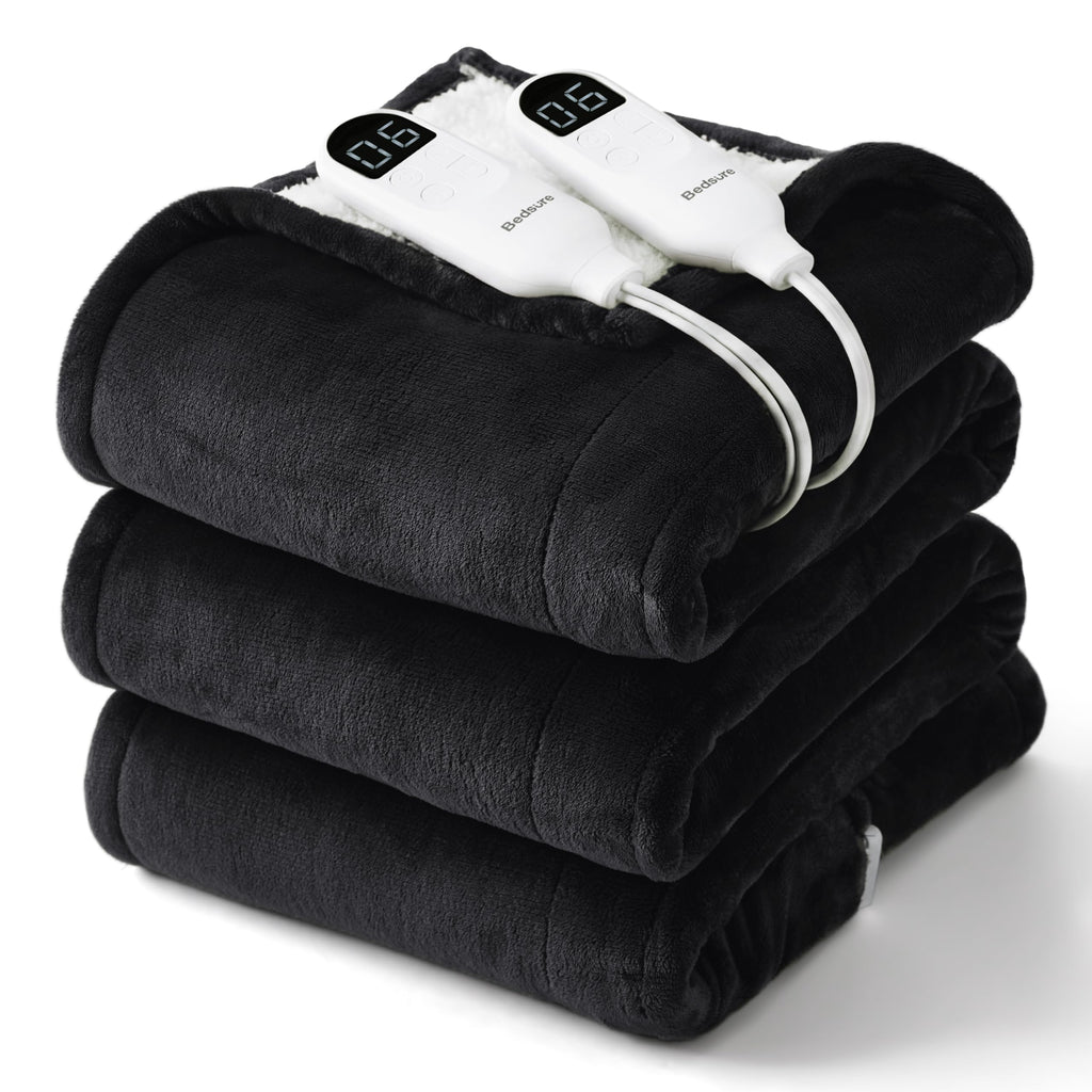 Bedsure Faux Fur Heated Blanket Twin Size, Tie-Dye Electric Blanket, Black