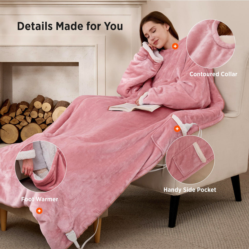 Bedsure Fleece Wearable Heated Blanket - Electric Throw, 127 x 180 cm, Grey