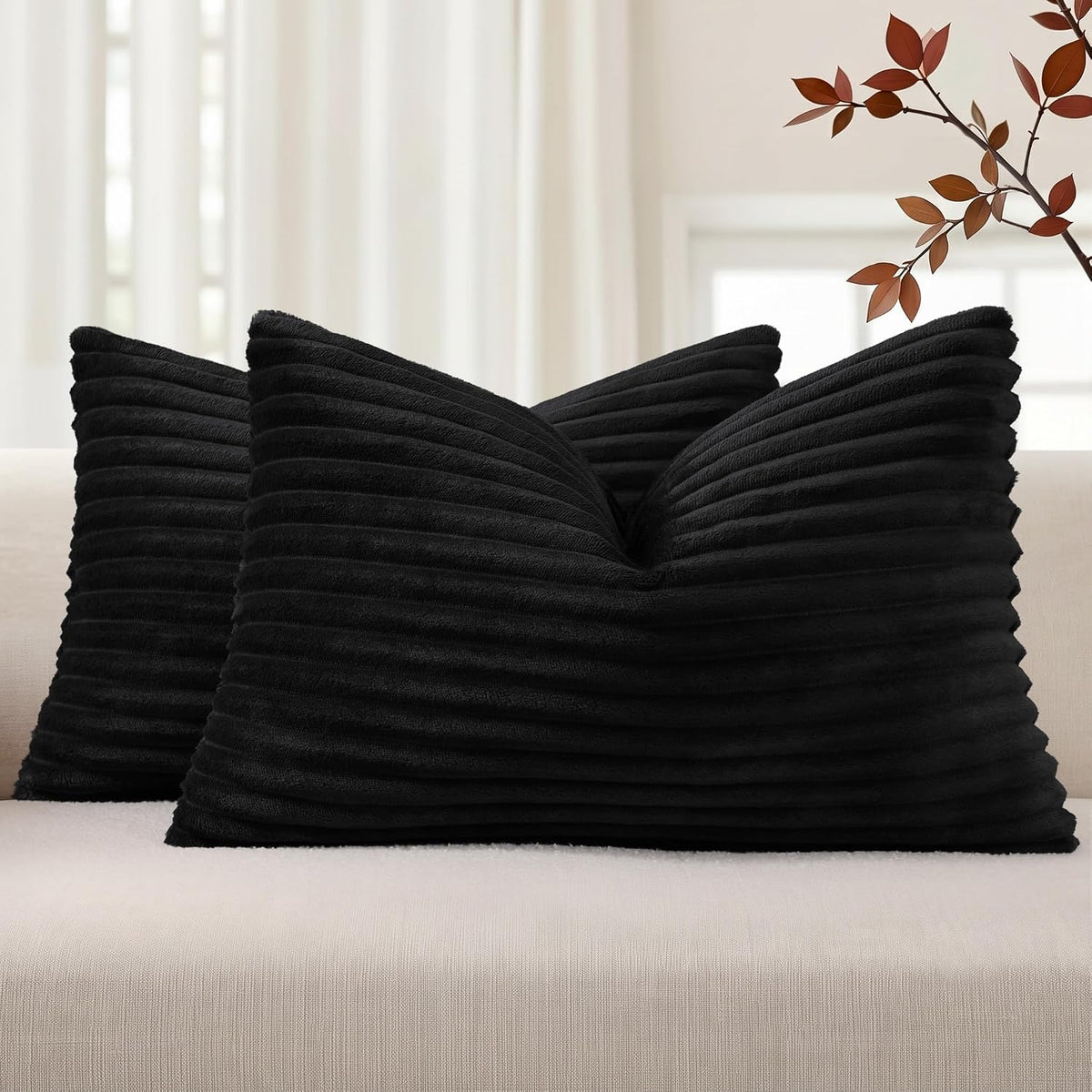 Simmore Fall Soft Cream White Flannel Throw Pillow Covers 24X24 Set of 2