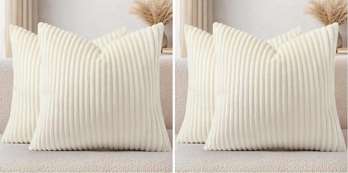 Simmore Fall Soft Cream White Flannel Throw Pillow Covers 24X24 Set of 2
