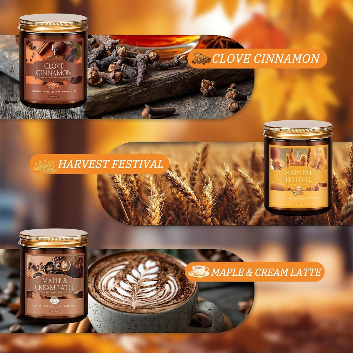 FF FRAGRFLOWING Autumn Candle, 6-Pack Soy Wax Scented Candles
