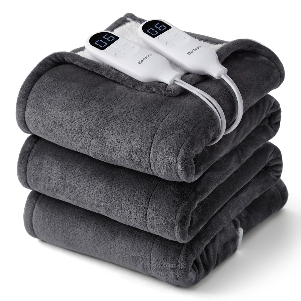 Bedsure Faux Fur Heated Blanket Twin Size, Tie-Dye Electric Blanket, Black