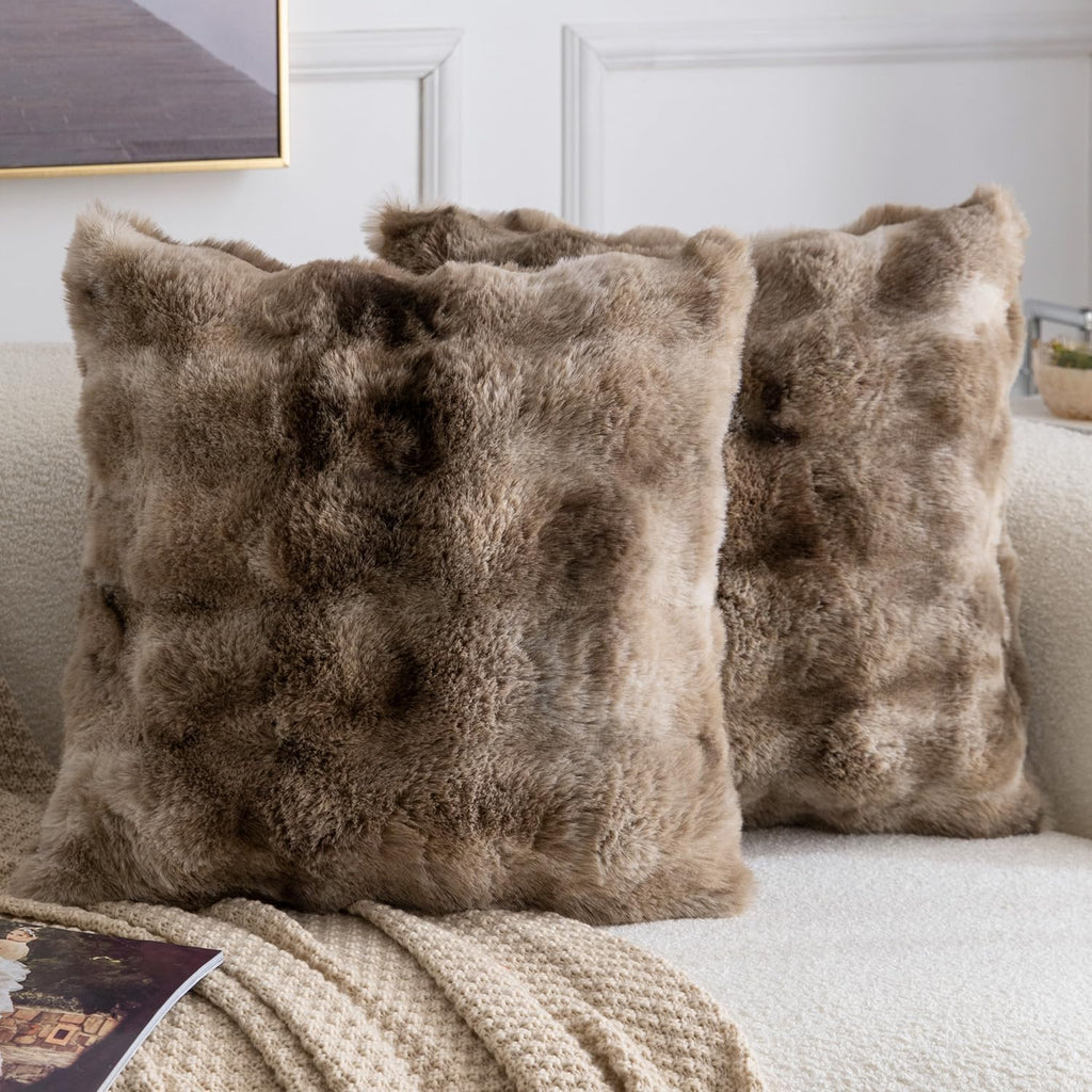 Madizz Pack of 2 Thick Plush Faux Wool Cushion Covers 45x45 cm Cream Soft Neutral Decorative Throw Pillow Covers Accent Boho Pillowcases for Couch Sofa Bedroom Pillow Shell