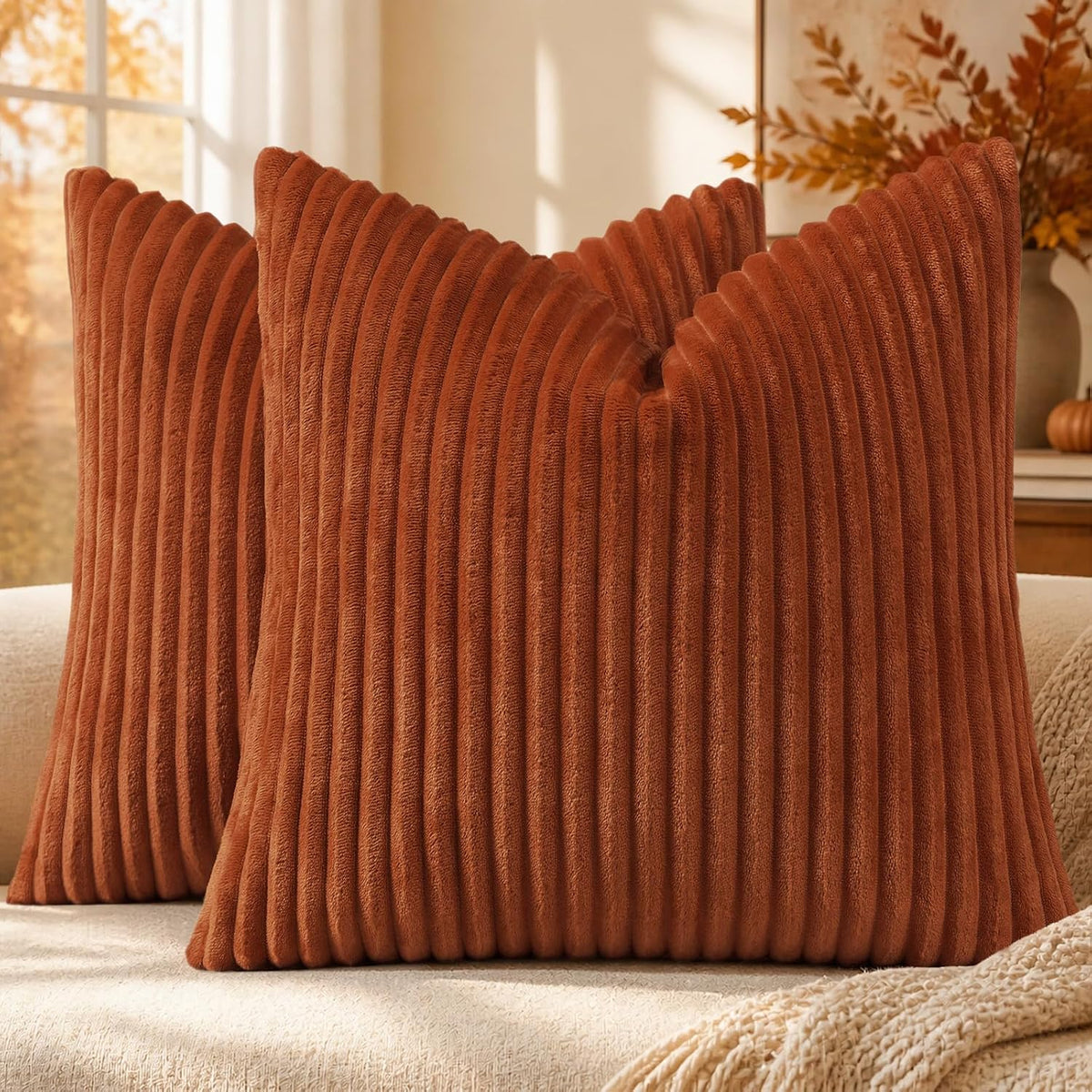 Simmore Fall Soft Cream White Flannel Throw Pillow Covers 24X24 Set of 2