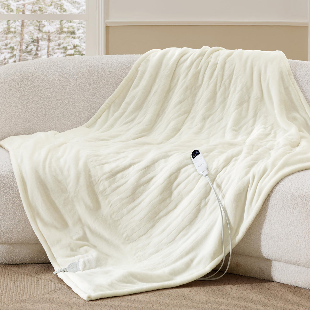 Bedsure Faux Fur Heated Blanket Twin Size, Tie-Dye Electric Blanket, Black
