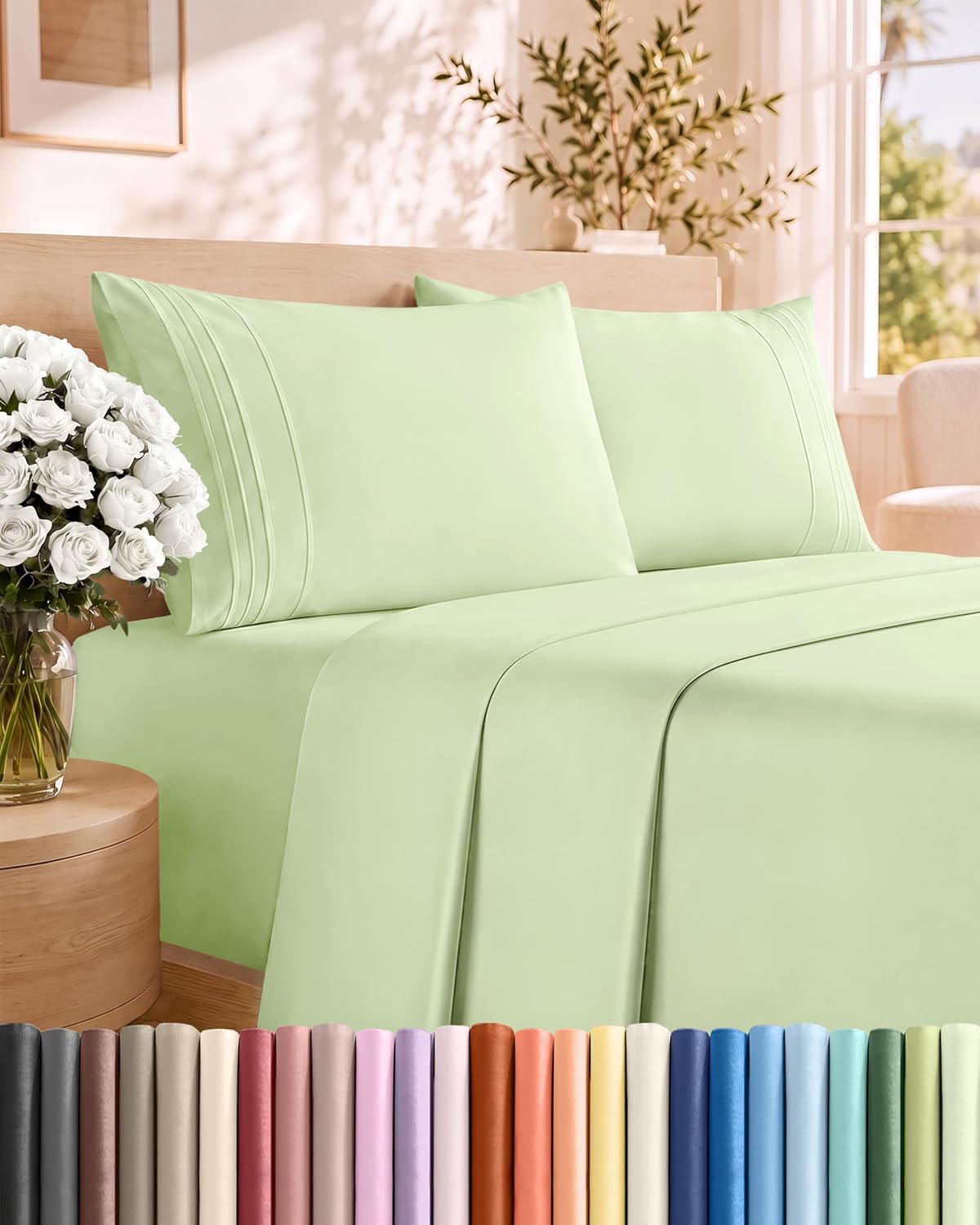 Queen Size 4 Piece Sheet Set - Breathable & Cooling Sheets - Dark Grey