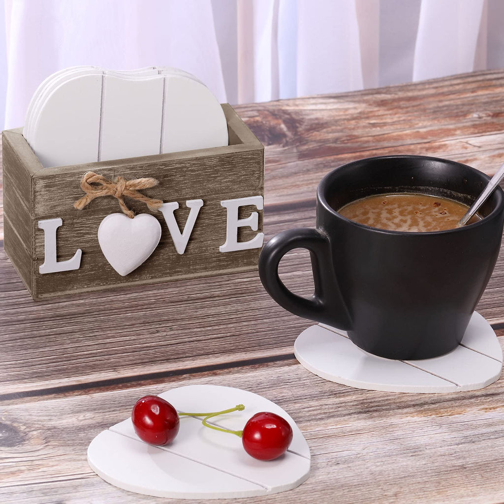 Patelai Set of 6 Wooden Heart Coasters House Warming Gifts, Home, Grey