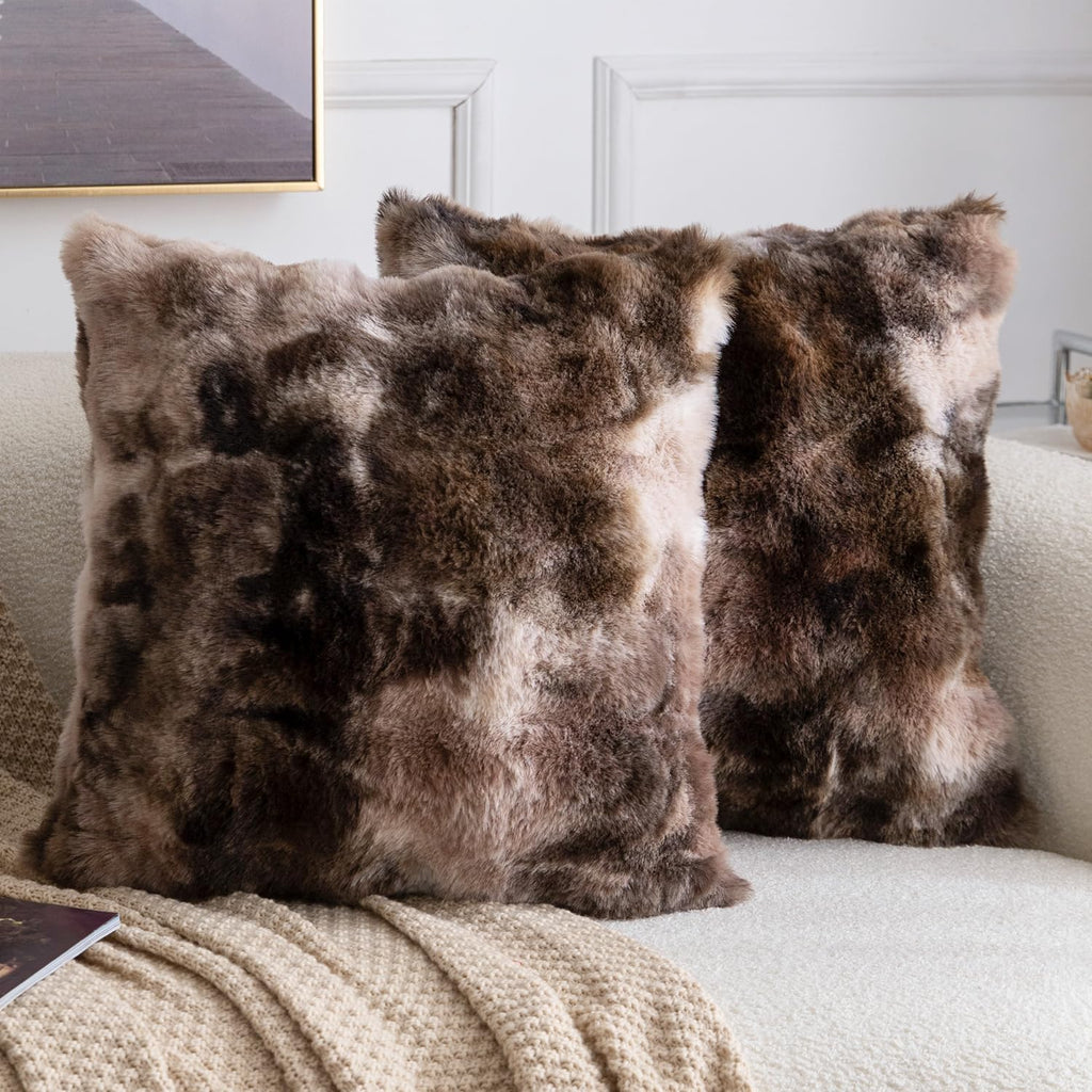 Madizz Pack of 2 Thick Plush Faux Wool Cushion Covers 45x45 cm Cream Soft Neutral Decorative Throw Pillow Covers Accent Boho Pillowcases for Couch Sofa Bedroom Pillow Shell