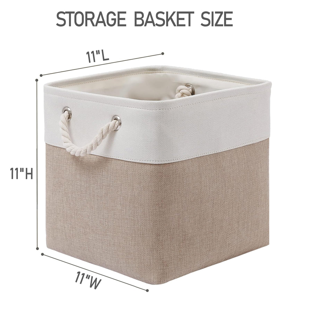 28 x 28 x 28 cm Cube Storage Boxes, 4 Pack Large Collapsible Fabric Storage Bin with Ropes, Foldable Storage Cubes for Home, Office,Closet, Clothes, Toys Organizer (White & Grey)