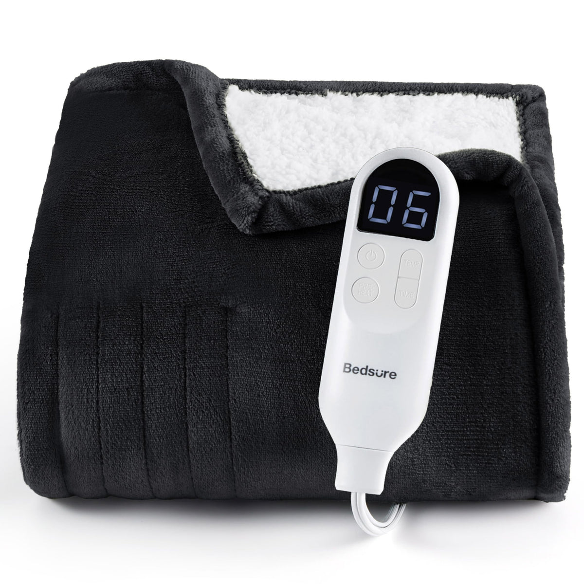 Bedsure Faux Fur Heated Blanket Twin Size, Tie-Dye Electric Blanket, Black
