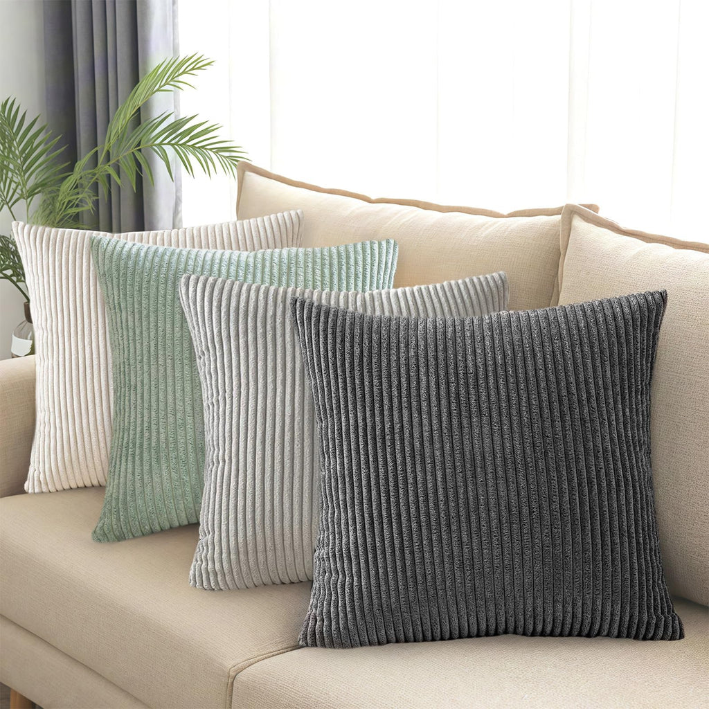 Set of 2 Corduroy Cushion Covers 40cm x 40cm,Soft Striped Square Pillow Case,Cushion Case with Invisible Zipper,Home Boho Decor Pillow Cases for Couch Sofa Bedroom,Living Room-Sage Green
